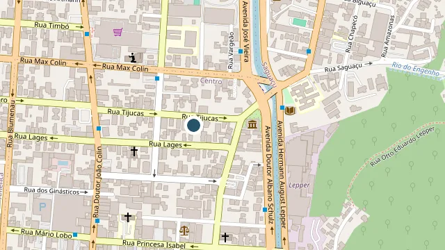 Mapa da localização do consultório na R. Tijucas, 294, bairro América, em Joinville
